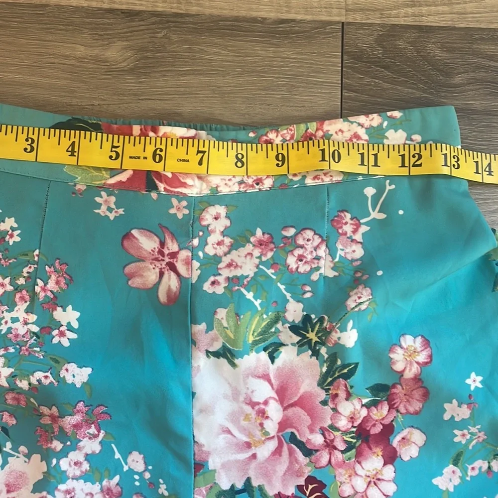 Cherry Blossom turquoise,blue Kimono high waisted wide leg pants,small,floral - Picture 6 of 13